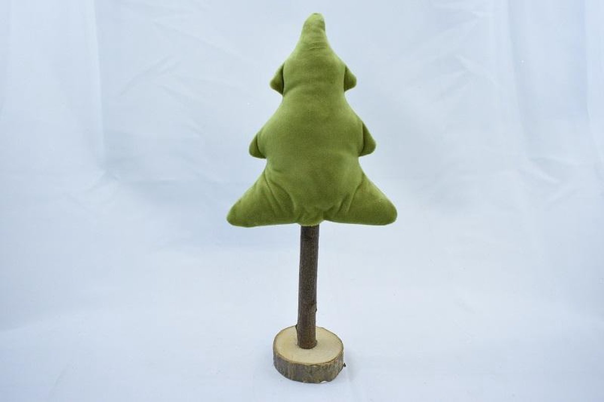 Kleine Kerstboom, 30 x 13 cm, hout en fluweel, mosgroen | Kerstdecoratie | Tafelversiering