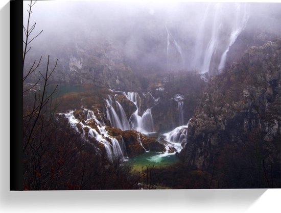 Canvas  - Bergen met veel Watervallen - 40x30cm Foto op Canvas Schilderij (Wanddecoratie op Canvas)