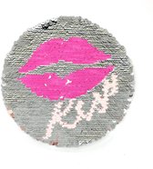 Mond Lippen Kiss Reversible Paillette Opnaai Embleem Patch 21.5 cm / 21.5 cm / Roze Zilver
