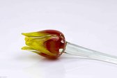 Geel rode tulp - Tulp van glas 50 cm – bloem van glas – glaskunst – beeld van glas geschenk- cadeau