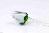 Groen witte tulp - Tulp van glas 50 cm – bloem van glas – glaskunst – beeld van glas geschenk- cadeau