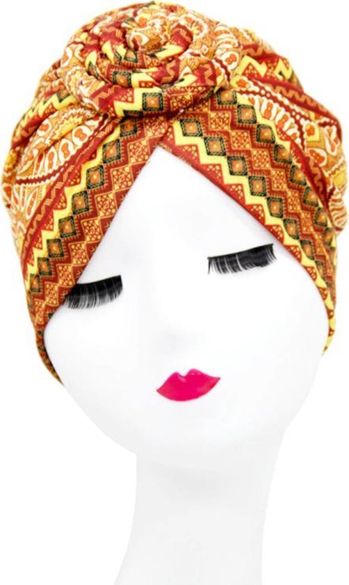 Cabantis Indische Arabische - Hoofddeksel - Tulband - Muts - Hijab - 26cm - Zwart-Oranje-Rood