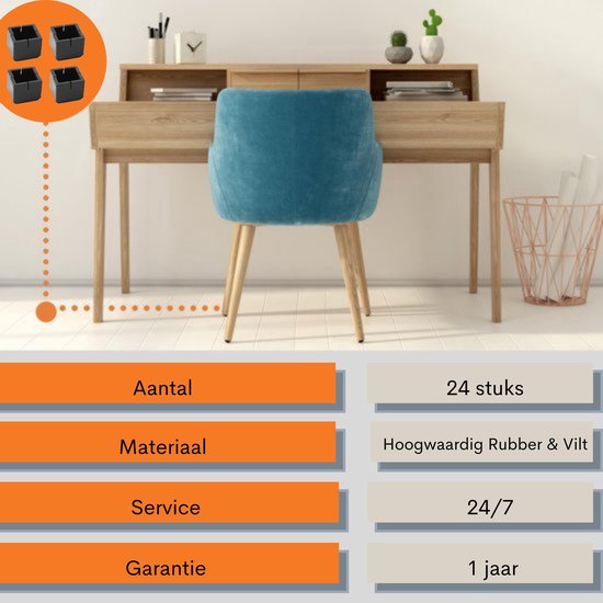 FLOOQ - Couvre-jambes de chaise - avec Feutre anti-rayures - Protège-jambes de chaise - Protection du sol - Protège-jambes de chaise - 24 pièces - 30-35mm - Zwart - Carré