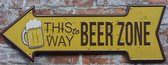 Wandbord – Beer zone links - Vintage Retro - Mancave - Wand Decoratie - Emaille - Reclame Bord - Tekst - Grappig - Metalen bord - Schuur - Mannen Cadeau - Bar - Café - Kamer - Tinn