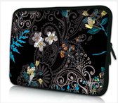 Laptophoes 14 inch zwart patroon bloemen - Sleevy - laptop sleeve - laptopcover - Sleevy Collectie 250+ designs