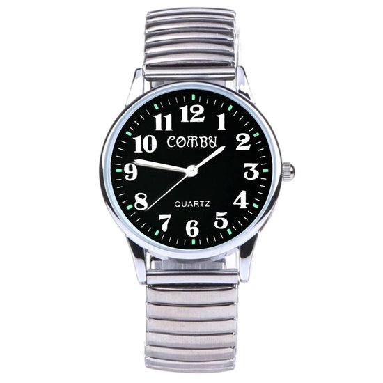 Fako® - Horloge - Rekband - Comby - Ø 36mm - Zwart