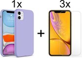 iPhone 12 hoesje paars case siliconen hoesjes cover hoes - 3x iphone 12 screenprotector