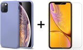 iPhone 12 Pro hoesje paars case siliconen apple hoesjes cover hoes - 1x iphone 12 pro screen protector screenprotector