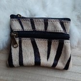 Yoonz - portemonnee zebra - 12 x 9 cm - 2 ritsen - echt leer