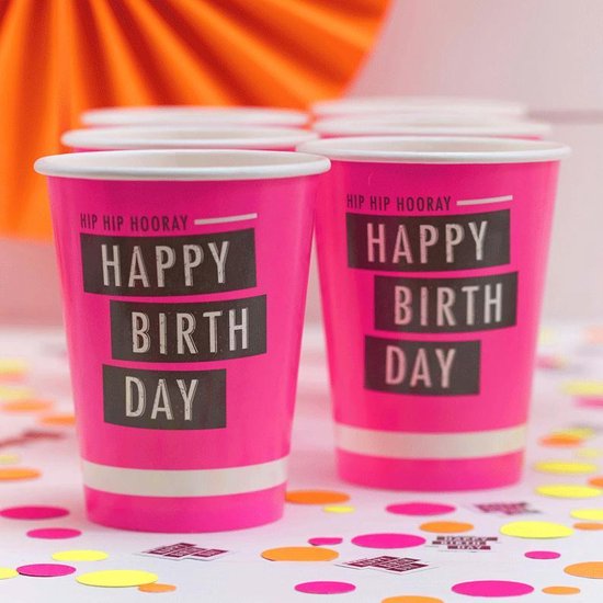 Perioperatieve periode Michelangelo Tot Neon roze wegwerpbekers happy birthday | bol.com