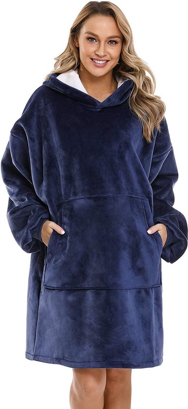 Smileify® Fleece Deken - Plaid Met Mouwen - Hoodie Deken Blanket - Oodie/Snuggie/Huggle - Valentijn Cadeautje voor Hem/Haar - Blauw