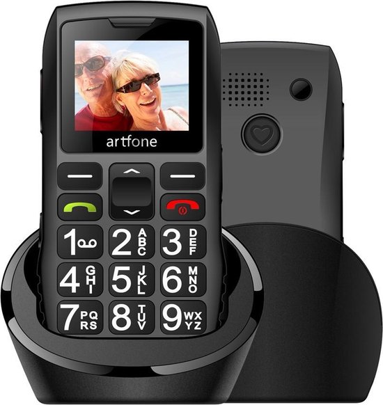Artfone - C1+ - Senioren Mobiele Telefoon - SOS-functie - Grote knoppen - Valbescherming - Oplaadstation