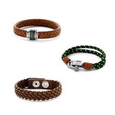 Frank 1967 7FR SET012 Armbanden Set Bruin / Groen - 3 Stuks - Leer en Nylon - One-size - Bruin / Groen