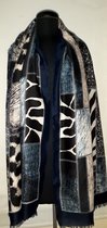Dames sjaal dierenprint luipaard giraffe zebra marine blauw zwart zacht viscose - 90 x 180 cm