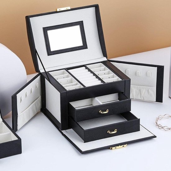 Boîte à bijoux avec miroir - Boîte à bijoux avec Compartiments de rangement  - Boîte à... | bol.com