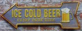 Wandbord – Ice cold beer links - Vintage Retro - Mancave - Wand Decoratie - Emaille - Reclame Bord - Tekst - Grappig - Metalen bord - Schuur - Mannen Cadeau - Bar - Café - Kamer -
