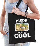 Dieren hop vogel  katoenen tasje volw + kind zwart - birds are cool boodschappentas/ gymtas / sporttas - cadeau vogels fan