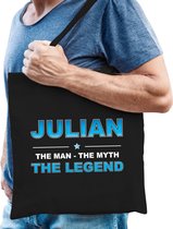 Naam cadeau Julian - The man, The myth the legend katoenen tas - Boodschappentas verjaardag/ vader/ collega/ geslaagd