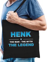 Naam cadeau Henk - The man, The myth the legend katoenen tas - Boodschappentas verjaardag/ vader/ collega/ geslaagd