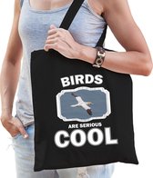 Dieren jan van gent vogel  katoenen tasje volw + kind zwart - birds are cool boodschappentas/ gymtas / sporttas - cadeau vogels fan