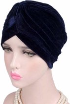 Tulband - Head wrap - Chemo muts - Velvet - Tulband cap - Hoofddeksel - Fluweel- Hoofddoek - Muts - Donker blauw - Hijab - Slaapmuts - Hoofdwear