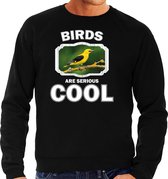 Dieren vogels sweater zwart heren - birds are serious cool trui - cadeau sweater wielewaal vogel/ vogels liefhebber S