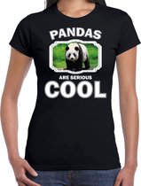 Dieren pandaberen t-shirt zwart dames - pandas are serious cool shirt - cadeau t-shirt grote panda/ pandaberen liefhebber 2XL