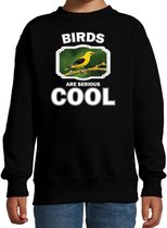 Dieren vogels sweater zwart kinderen - birds are serious cool trui jongens/ meisjes - cadeau wielewaal vogel/ vogels liefhebber 9-11 jaar (134/146)