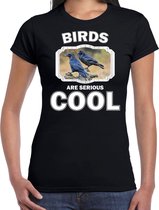 Dieren vogels t-shirt zwart dames - birds are serious cool shirt - cadeau t-shirt raaf/ vogels liefhebber XS