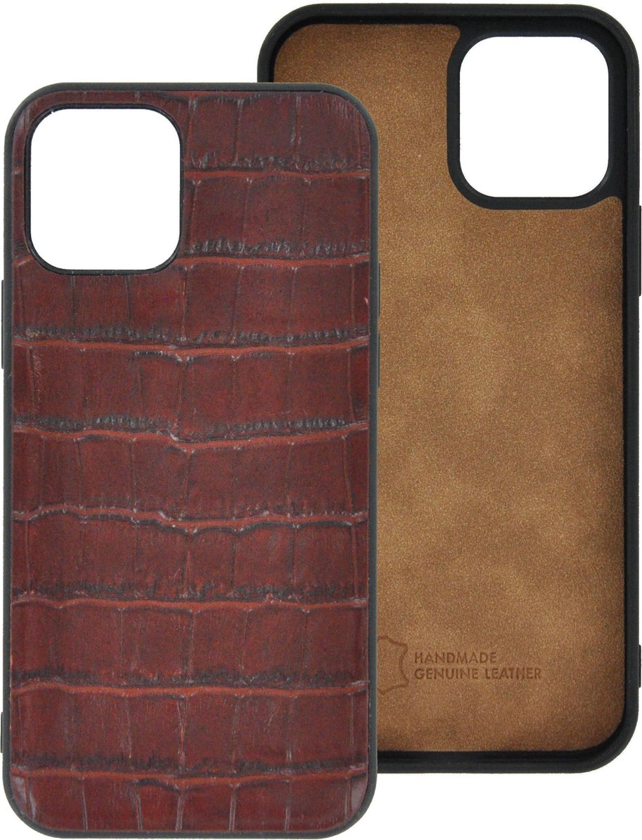 iPhone 12 Mini Hoesje - iPhone 12 Mini hoesje Echt leer Back Cover Case Croco Bruin