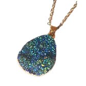 Gouden Ketting - Druppelvormige Pendant Blauw - Dames - Lieve jewels