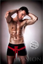 Passion men - onderbroek - sexy boxershorts  - zwart|rood - leer - 90 % polyester - S|M