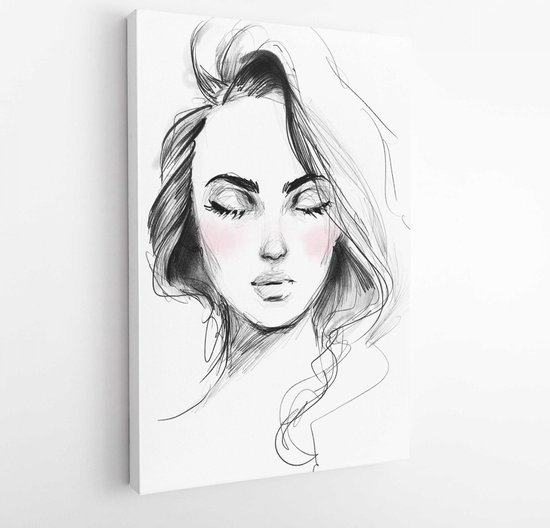 Visage de belle fille aux yeux ferm s illustration de mode noir et