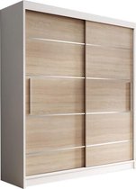 InspireMe- Zweefdeurkast Kledingkast Garderobekast met planken en kledingstang - 120x61x200 cm (BxDxH) - NOAH 06 (Wit + Sonoma)