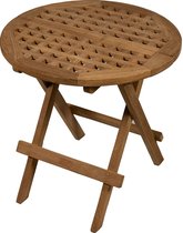 Houten picknicktafel rond - Bijzettafel met handvat - picknicktafel inklapbaar - Kleine klaptafel open - 50 cm
