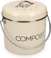 Metalen compostbak beige - 3 liter keuken composteeremmer met koolstoffilter en deksel voor binnenrecycling van biologisch voedselafval