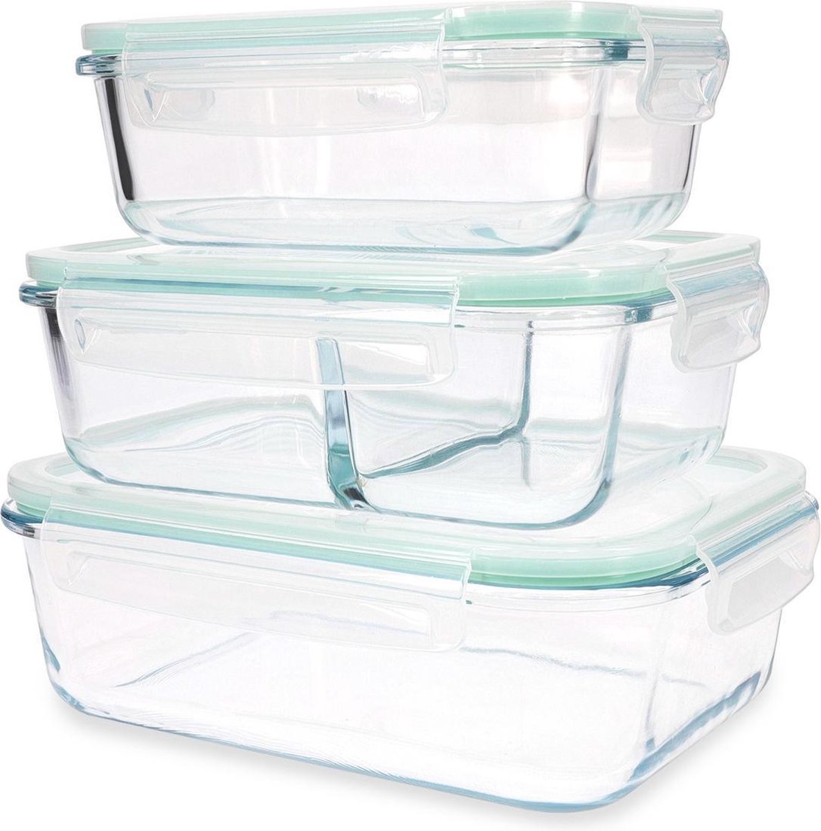 Bol Com Glazen Voedselcontainerset Gemengde Set Van 3 Opslagcontainers Met Deksels
