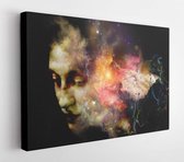 Onlinecanvas - Schilderij - Surrealistic Woman Portrait Made Leaves And Fractal Clouds Art Horizontal Horizontal - Multicolor - 60 X 80 Cm
