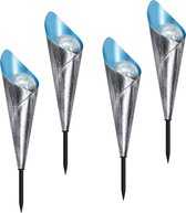 Solar Garden Torches - Set van 4 op zonne-energie automatische LED-zaklamp voor buiten en tuin, terras, oprit - sierverlichting - koel wit