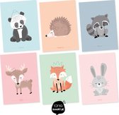 Set van 6 ansichtkaarten - Forest animals