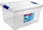 1x Opbergboxen/opbergdozen met deksel 16 liter kunststof transparant/blauw - 39 x 29,5 x 21,5 cm - Opbergbakken