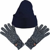 Setje van muts en handschoenen voor kinderen zwart/navy winterset - Winterkleding voor jongens/meisjes - Handschoenen en mutsen