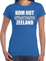 Kom uut Zeeland met vlag Zeeland t-shirt blauw dames - Zeeuws dialect cadeau shirt - Zeeuwse vlag XS