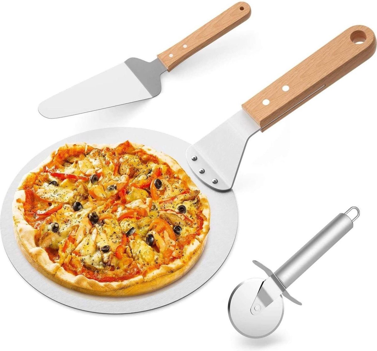 Pizza schep - Taartschep - Pizzaroller - Pizzasnijder - Aluminium - Lengte 43 cm - Able & Borret