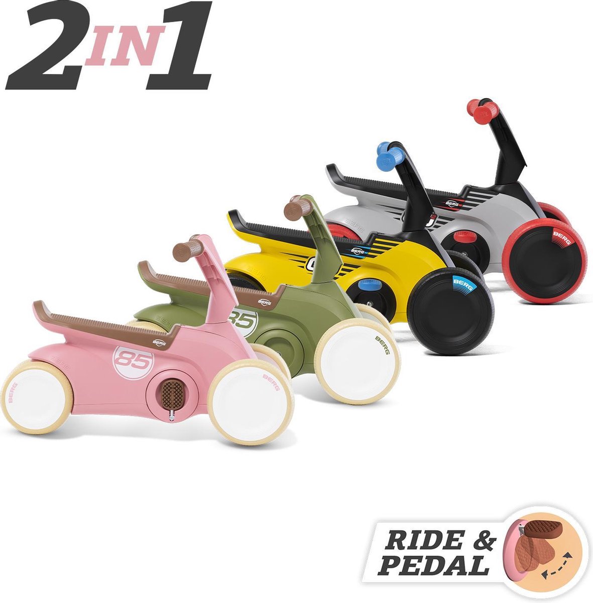 BERG GO2 Retro Loopauto en Trapauto - Speelgoed vanaf 1 jaar - Uitklapbare pedalen - 10 tot 30 maanden - Roze — afbeelding 9