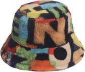 Bucket hat - Fakefur - Regenboog - M/L - Warm - Teddy - Hoedje