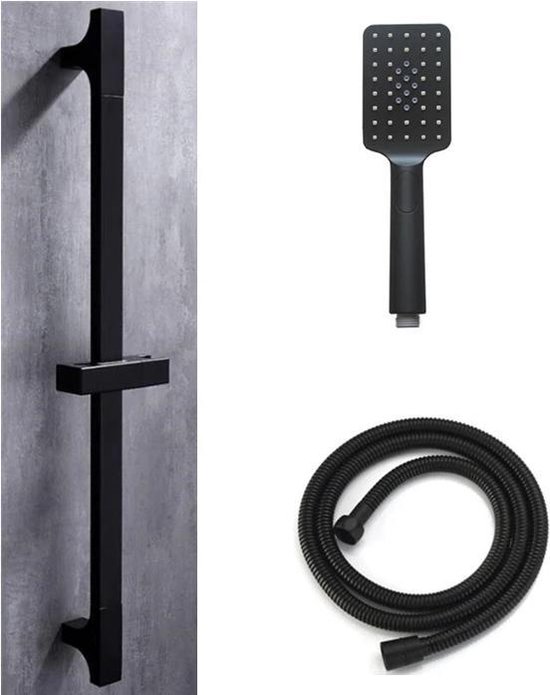 Doucheset Square mat zwart Handdouche Glijstang 66 cm Doucheslang
