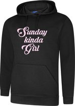 Hooded Sweater - met capuchon - Casual Hoodie - Fun Tekst - Lifestyle Hoody - Chill Sweater - Mood - Sunday Kinda Girl - Zwart - XL