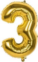 3 Jaar Folie Ballonnen Goud - Happy Birthday - Foil Balloon - Versiering - Verjaardag - Jongen / Meisje - Feest - Inclusief Opblaas Stokje & Clip - XXL - 115 cm