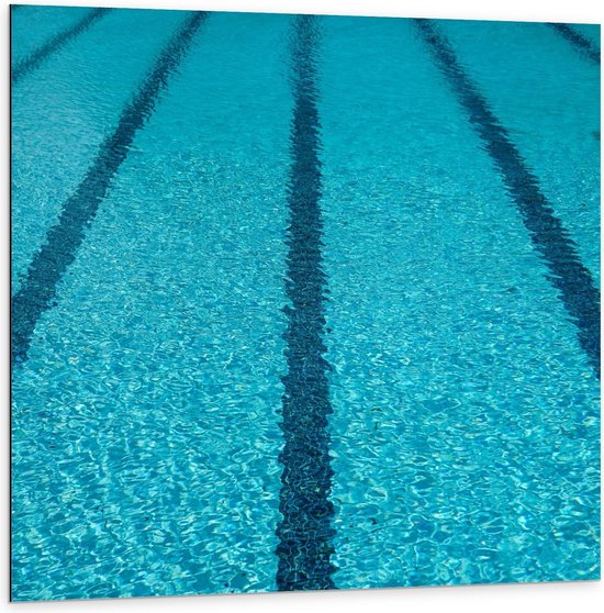 Dibond - Blauwe Zwembadstrepen - 100x100cm Foto op Aluminium (Met Ophangsysteem)